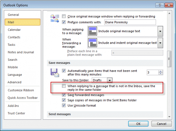 outlook 2016 sent items missing